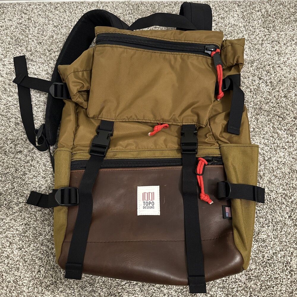 Topo Designs Rover 20L Pack Heritage Backpack Duck Brown/Dark Brown Leather USA